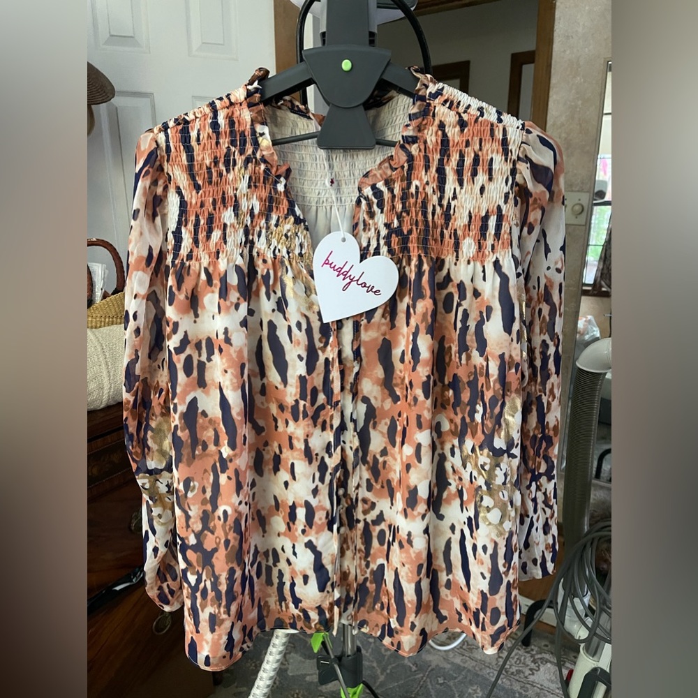 NWT Buddy Love everly long sleeve button up blouse in Monaco print
